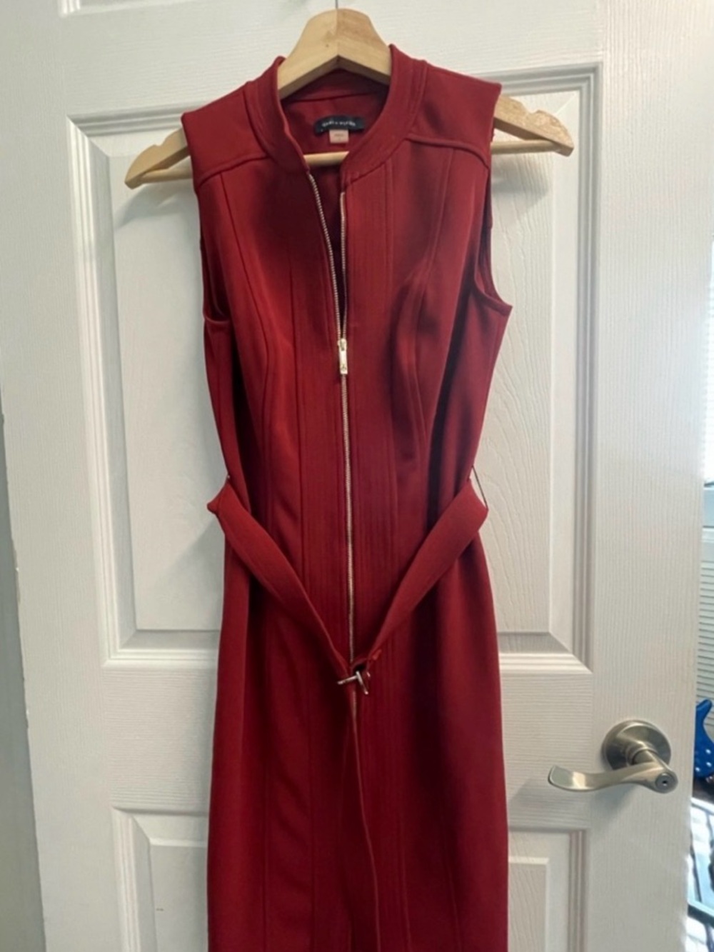 Tommy Hilfiger Sleeveless Zip-Front Rust Red Midi Dress